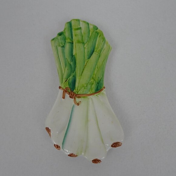 Vintage Italian Leek Onion Spoon Rest Majolica Relish Tray Made in Italy Ceramic - Picture 2 of 6